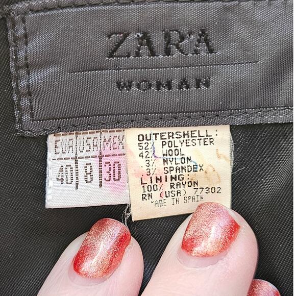 Zara Single Breasted Long Blazer Jacket‎ Women 8 Black Career Office Wool Blend - Picture 4 of 4